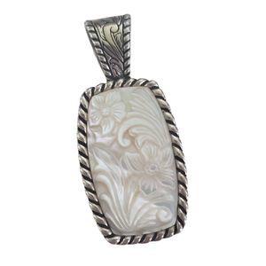Carolyn Pollack Relios Carved  Mother of Pearl MOP Floral Pendant 925 Sterling